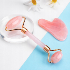 Валик та камінь Gua sha для обличчя Comfio QUARTZ SET рожевий