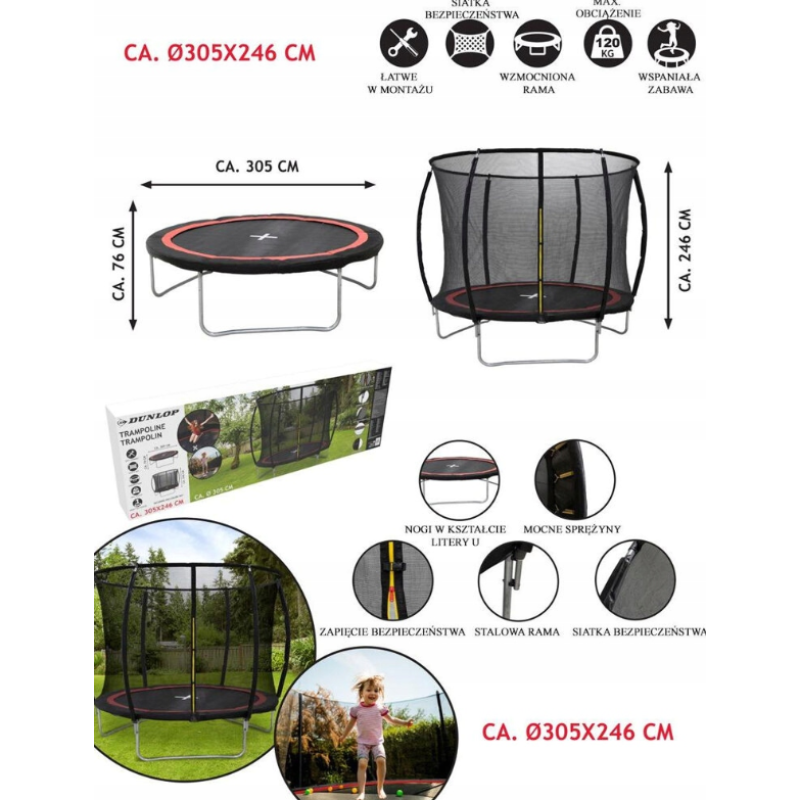 Батут із сіткою Dunlop 305 см FT 10 (304-312 см)