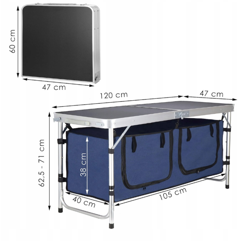 Туристичний стіл Springos 47x120x71см чорний + сумка