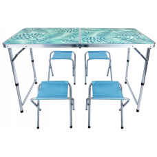 Стіл туристичний розкладний GOTEL 60x120x70см + 4 стільці, блакитний