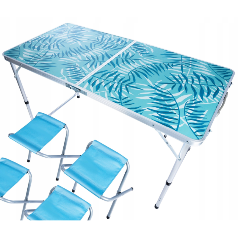 Стіл туристичний розкладний GOTEL 60x120x70см + 4 стільці, блакитний