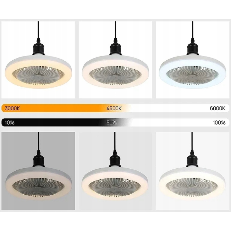 Настільний і стельовий вентилятор Hengkai E27 з LED лампою + пульт, 3 кольори