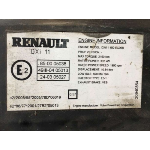 Двигун мотор Renault Premium DXi 11, 2009 р., 450 к.с., євро 5, дизель. Двигун мотор Renault Premium DXi 11, 2009 р., 450 к.с., євро 5, дизель.