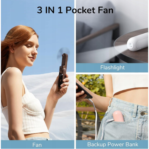 Ручний міні-вентилятор JISULIFE USB 3в1 з ліхтариком і функцією Power Bank, м'ятний Ручний міні-вентилятор JISULIFE USB 3в1 з ліхтариком і функцією Power Bank, м'ятний