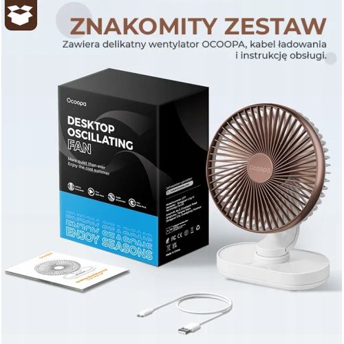 Настільний вентилятор Ocoopa D77 коричневий, що перезаряджається через USB Настільний вентилятор Ocoopa D77 коричневий, що перезаряджається через USB
