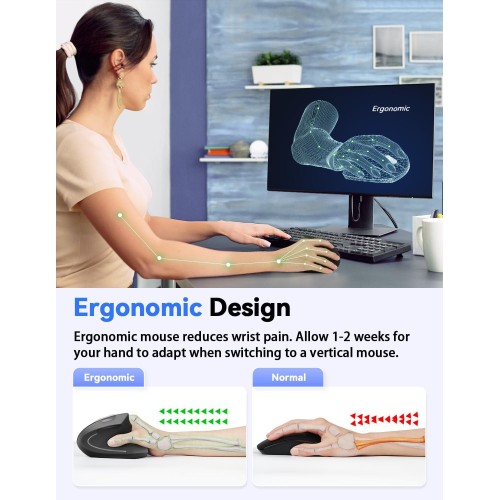 Мишка бездротова TECKNET 2.4G Ergonomic Vertical Mouse Black