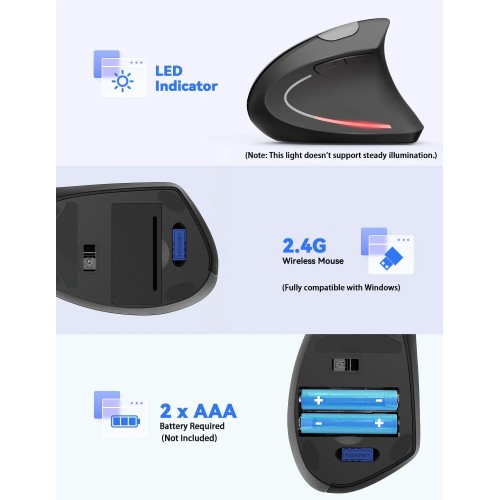 Мишка бездротова TECKNET 2.4G Ergonomic Vertical Mouse Black