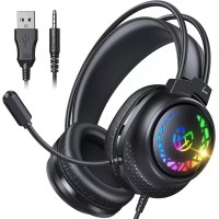 Ігрові навушники Tatybo провідні з мікрофоном та RGB підсвіткою чорні
