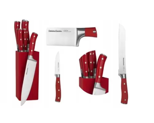 Набір ножів в блоці Vintage Cuisine Retro 8 предметів червоний