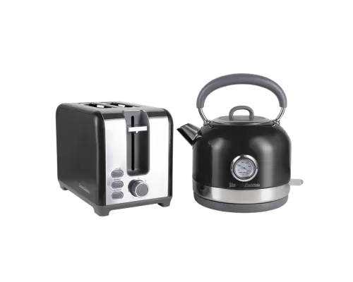 Електричний чайник з термометром 1,7 л і тостером для вінтажної кухні Колір: чорний