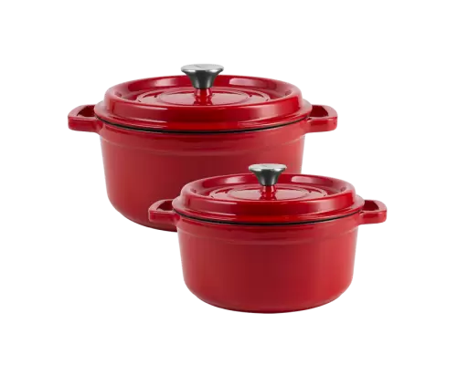 Набір чавунних каструль Vintage Cuisine з кришкою 4,3 л та 2,2 л колір: червоний